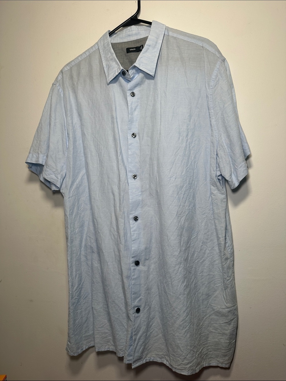 Vince Light Blue Linen Blend Short Sleeve Button Up Shirt Men’s XXL Resort - Picture 6 of 14